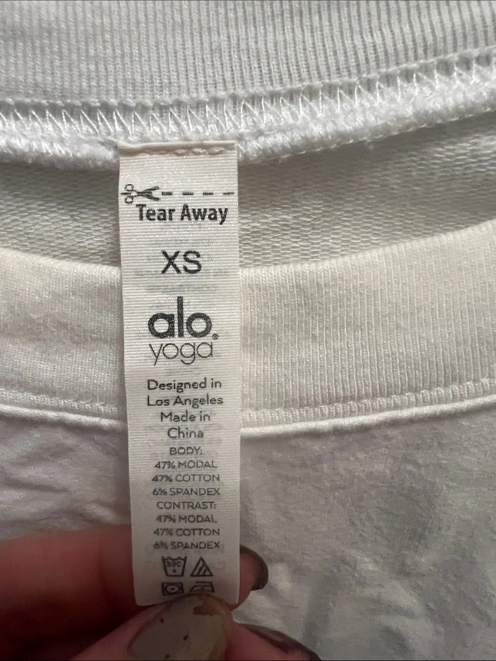 ALO Yoga White Cropped Long Sleeve Crewneck Top